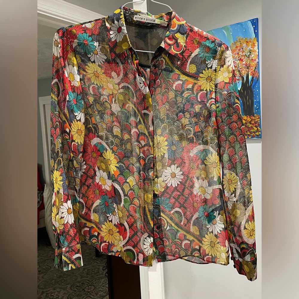 ALICE + OLIVIA Sheer Elouise Blouse